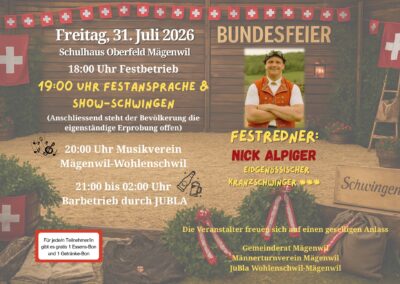 Bundesfeier, Freitag, 31. Juli 2026
